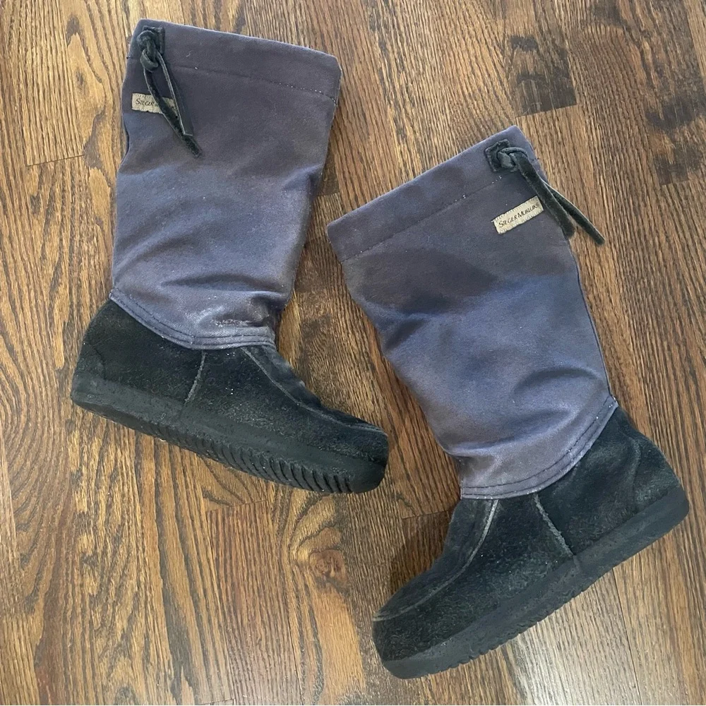 STEGER MUKLUKS Black Canvas & Moosehide Suede Mukluks Winter Boots